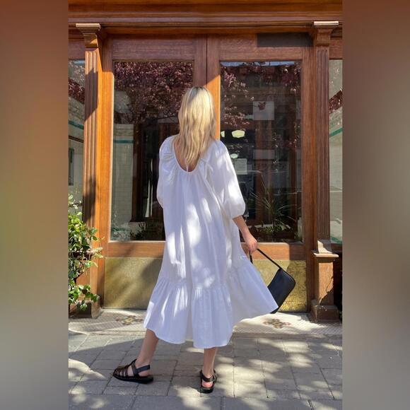 Oak + Fort Poplin Cotton Gathered Tiers Midi Dress - Picture 3 of 13